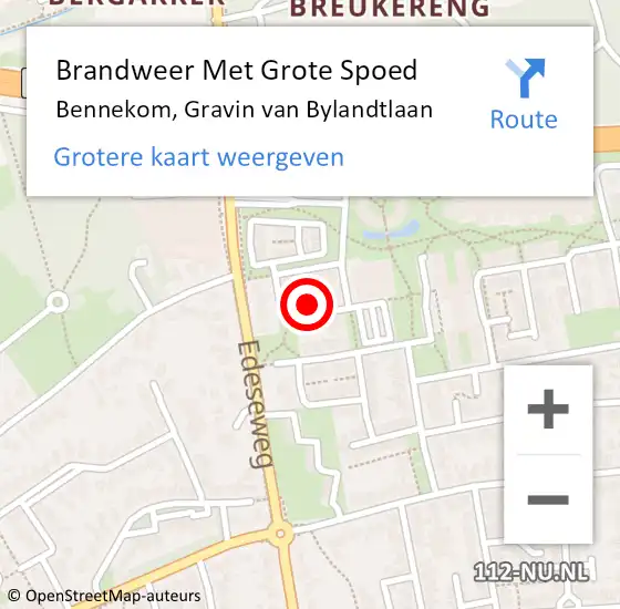 Locatie op kaart van de 112 melding: Brandweer Met Grote Spoed Naar Bennekom, Gravin van Bylandtlaan op 6 mei 2024 04:25