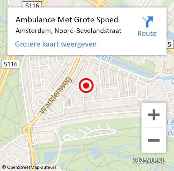Locatie op kaart van de 112 melding: Ambulance Met Grote Spoed Naar Amsterdam, Noord-Bevelandstraat op 6 mei 2024 04:42