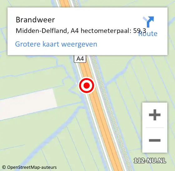 Locatie op kaart van de 112 melding: Brandweer Midden-Delfland, A4 hectometerpaal: 59,3 op 6 mei 2024 04:53