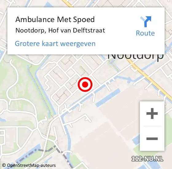 Locatie op kaart van de 112 melding: Ambulance Met Spoed Naar Nootdorp, Hof van Delftstraat op 6 mei 2024 04:53