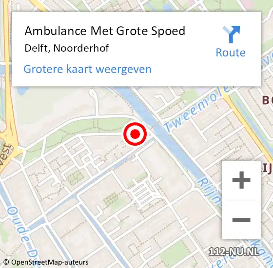 Locatie op kaart van de 112 melding: Ambulance Met Grote Spoed Naar Delft, Noorderhof op 6 mei 2024 04:53