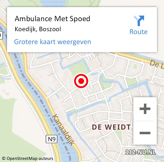 Locatie op kaart van de 112 melding: Ambulance Met Spoed Naar Koedijk, Boszool op 6 mei 2024 04:57