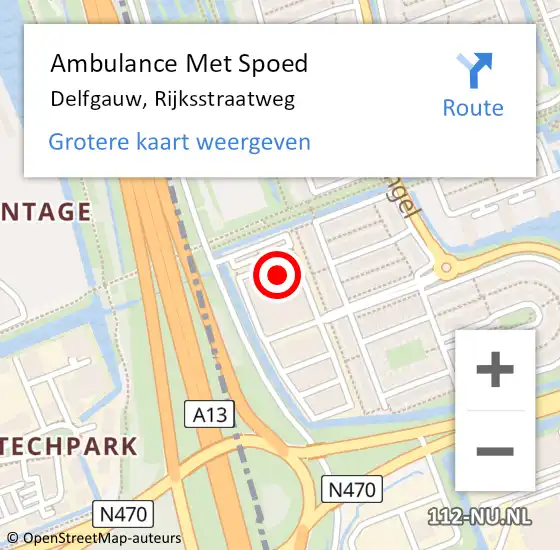 Locatie op kaart van de 112 melding: Ambulance Met Spoed Naar Delfgauw, Rijksstraatweg op 6 mei 2024 05:14
