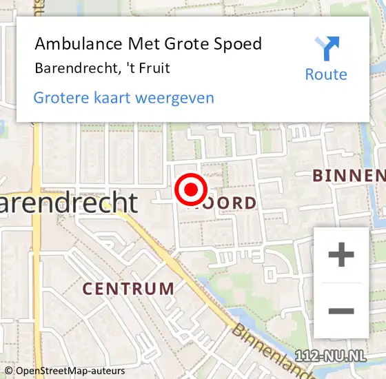 Locatie op kaart van de 112 melding: Ambulance Met Grote Spoed Naar Barendrecht, 't Fruit op 6 mei 2024 05:24