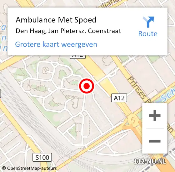 Locatie op kaart van de 112 melding: Ambulance Met Spoed Naar Den Haag, Jan Pietersz. Coenstraat op 6 mei 2024 05:33