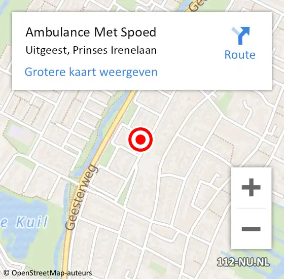 Locatie op kaart van de 112 melding: Ambulance Met Spoed Naar Uitgeest, Prinses Irenelaan op 6 mei 2024 06:03