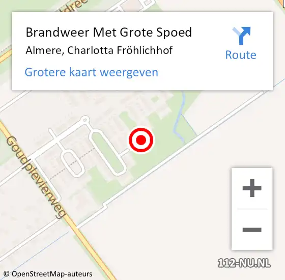 Locatie op kaart van de 112 melding: Brandweer Met Grote Spoed Naar Almere, Charlotta Fröhlichhof op 6 mei 2024 06:21
