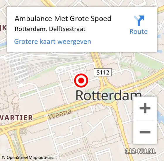 Locatie op kaart van de 112 melding: Ambulance Met Grote Spoed Naar Rotterdam, Delftsestraat op 6 mei 2024 06:38