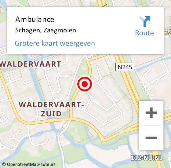 Locatie op kaart van de 112 melding: Ambulance Schagen, Zaagmolen op 6 mei 2024 06:41
