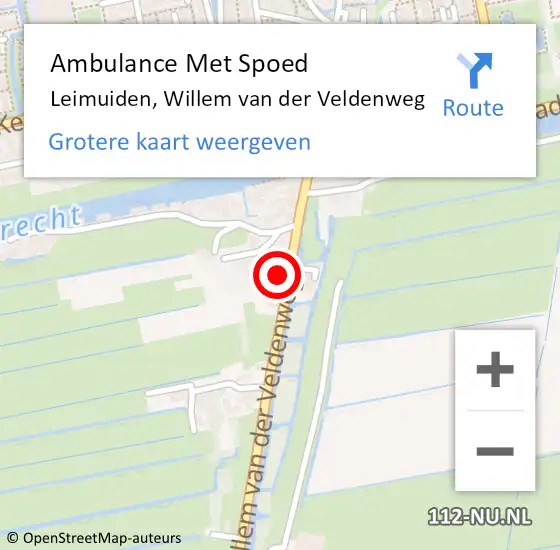 Locatie op kaart van de 112 melding: Ambulance Met Spoed Naar Leimuiden, Willem van der Veldenweg op 6 mei 2024 06:49