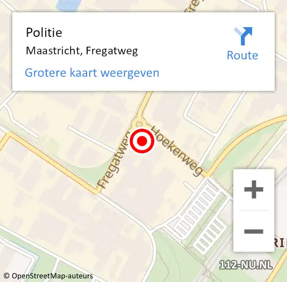Locatie op kaart van de 112 melding: Politie Maastricht, Fregatweg op 6 mei 2024 06:52
