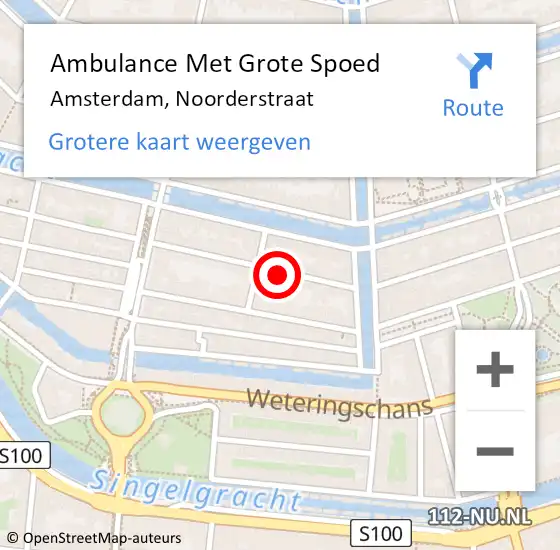 Locatie op kaart van de 112 melding: Ambulance Met Grote Spoed Naar Amsterdam, Noorderstraat op 6 mei 2024 06:59