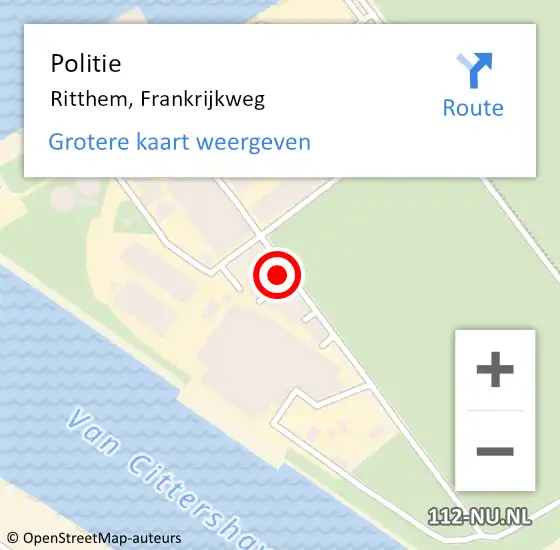 Locatie op kaart van de 112 melding: Politie Ritthem, Frankrijkweg op 6 mei 2024 07:17