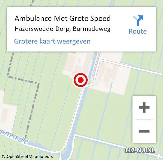 Locatie op kaart van de 112 melding: Ambulance Met Grote Spoed Naar Hazerswoude-Dorp, Burmadeweg op 6 mei 2024 07:32