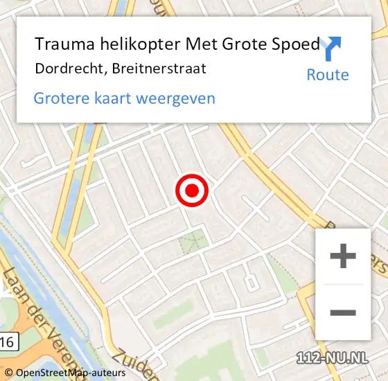 Locatie op kaart van de 112 melding: Trauma helikopter Met Grote Spoed Naar Dordrecht, Breitnerstraat op 6 mei 2024 07:39