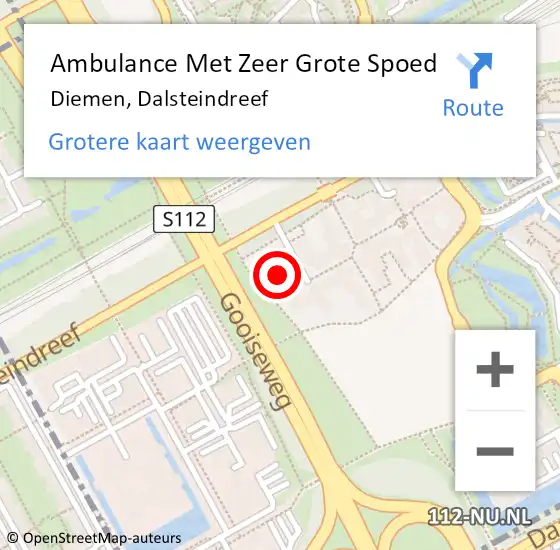 Locatie op kaart van de 112 melding: Ambulance Met Zeer Grote Spoed Naar Diemen, Dalsteindreef op 6 mei 2024 07:53