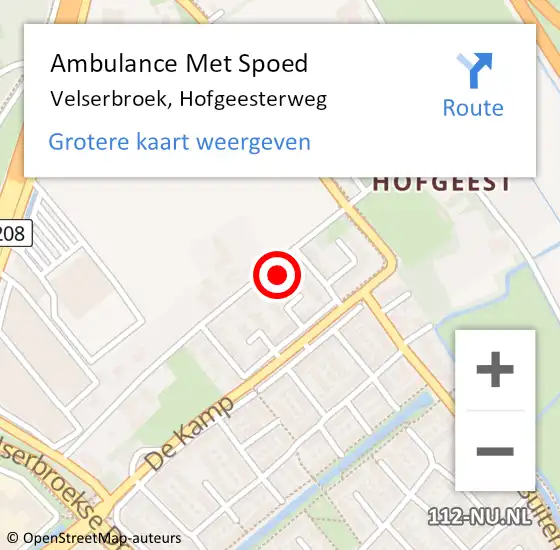 Locatie op kaart van de 112 melding: Ambulance Met Spoed Naar Velserbroek, Hofgeesterweg op 6 mei 2024 08:09