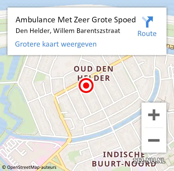 Locatie op kaart van de 112 melding: Ambulance Met Zeer Grote Spoed Naar Den Helder, Willem Barentszstraat op 6 mei 2024 08:23