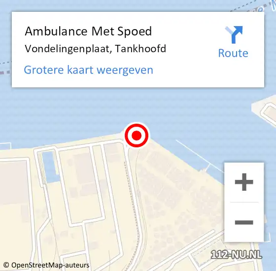 Locatie op kaart van de 112 melding: Ambulance Met Spoed Naar Vondelingenplaat, Tankhoofd op 6 mei 2024 08:24