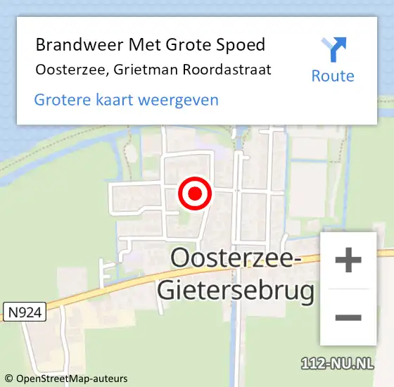 Locatie op kaart van de 112 melding: Brandweer Met Grote Spoed Naar Oosterzee, Grietman Roordastraat op 6 mei 2024 08:38