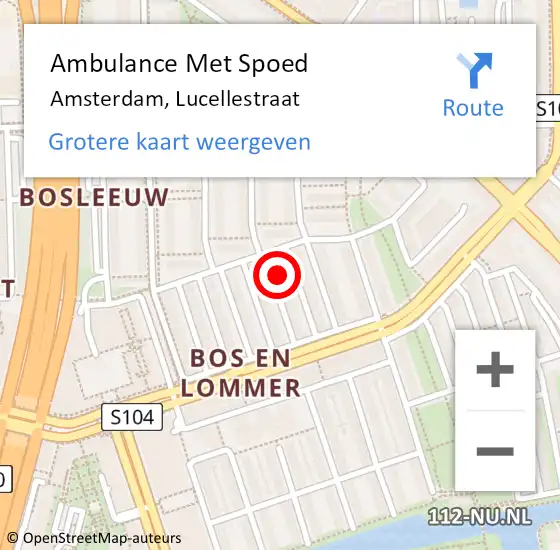 Locatie op kaart van de 112 melding: Ambulance Met Spoed Naar Amsterdam, Lucellestraat op 6 mei 2024 08:51