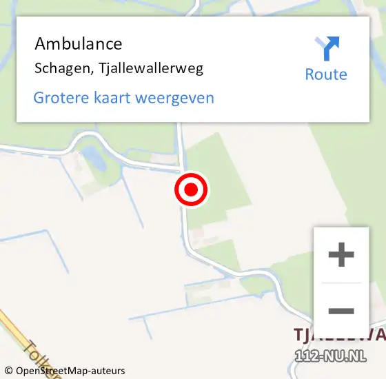 Locatie op kaart van de 112 melding: Ambulance Schagen, Tjallewallerweg op 6 mei 2024 09:13