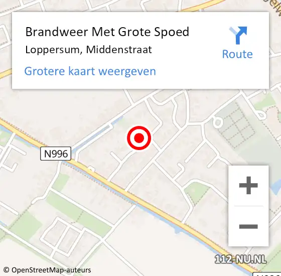 Locatie op kaart van de 112 melding: Brandweer Met Grote Spoed Naar Loppersum, Middenstraat op 6 mei 2024 09:16