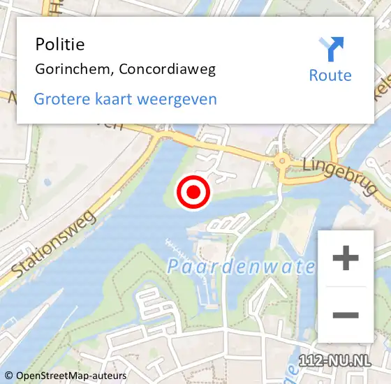 Locatie op kaart van de 112 melding: Politie Gorinchem, Concordiaweg op 6 mei 2024 09:21