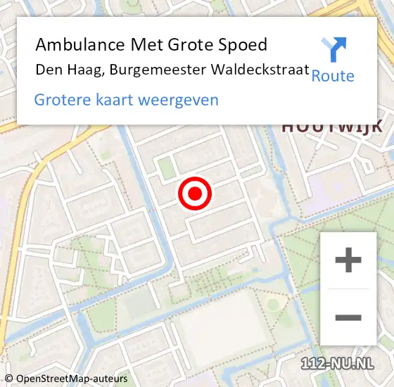 Locatie op kaart van de 112 melding: Ambulance Met Grote Spoed Naar Den Haag, Burgemeester Waldeckstraat op 6 mei 2024 09:31