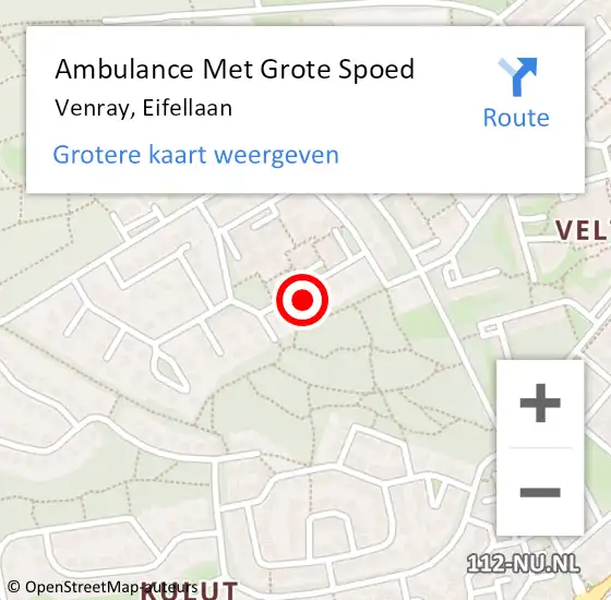 Locatie op kaart van de 112 melding: Ambulance Met Grote Spoed Naar Venray, Eifellaan op 6 mei 2024 09:36