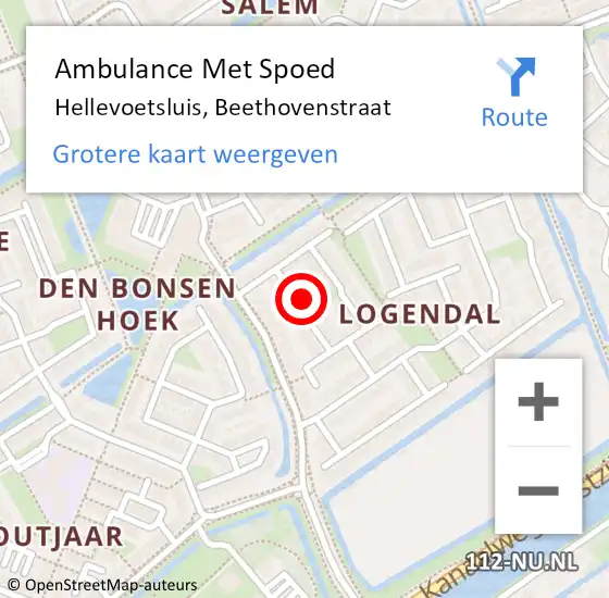Locatie op kaart van de 112 melding: Ambulance Met Spoed Naar Hellevoetsluis, Beethovenstraat op 6 mei 2024 09:51