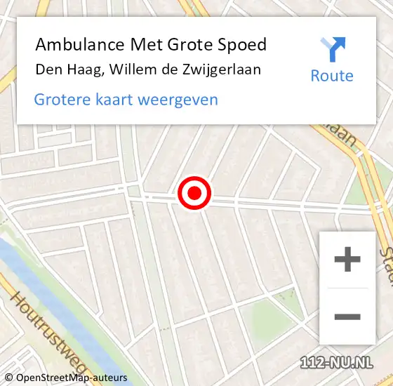 Locatie op kaart van de 112 melding: Ambulance Met Grote Spoed Naar Den Haag, Willem de Zwijgerlaan op 6 mei 2024 09:56