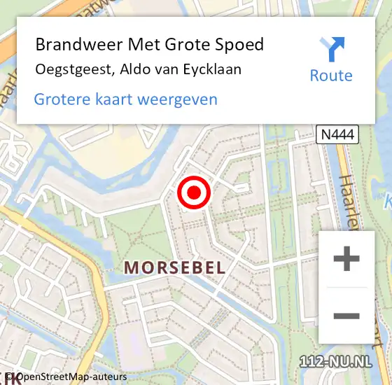 Locatie op kaart van de 112 melding: Brandweer Met Grote Spoed Naar Oegstgeest, Aldo van Eycklaan op 6 mei 2024 10:24