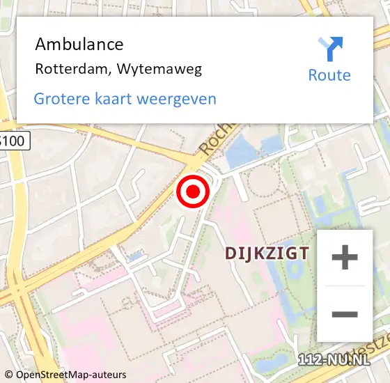 Locatie op kaart van de 112 melding: Ambulance Rotterdam, Wytemaweg op 6 mei 2024 10:37