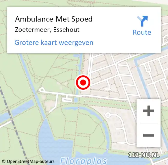 Locatie op kaart van de 112 melding: Ambulance Met Spoed Naar Zoetermeer, Essehout op 6 mei 2024 10:45