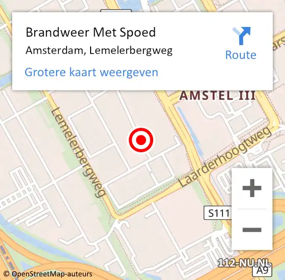 Locatie op kaart van de 112 melding: Brandweer Met Spoed Naar Amsterdam, Lemelerbergweg op 6 mei 2024 11:15