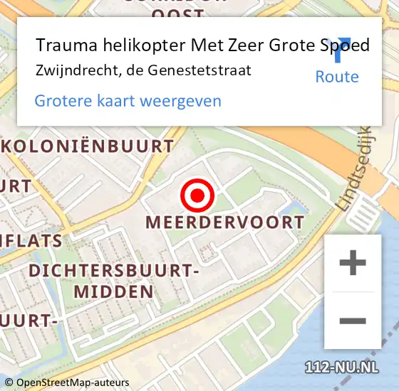 Locatie op kaart van de 112 melding: Trauma helikopter Met Zeer Grote Spoed Naar Zwijndrecht, de Genestetstraat op 6 mei 2024 11:16
