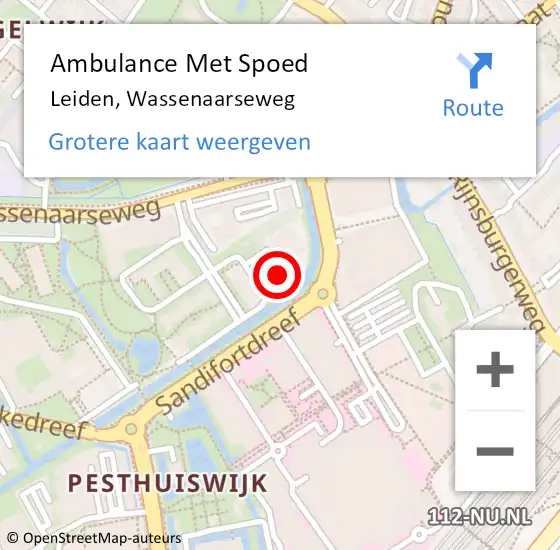 Locatie op kaart van de 112 melding: Ambulance Met Spoed Naar Leiden, Wassenaarseweg op 6 mei 2024 11:18