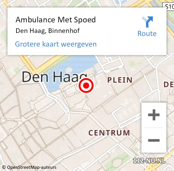 Locatie op kaart van de 112 melding: Ambulance Met Spoed Naar Den Haag, Binnenhof op 6 mei 2024 11:23