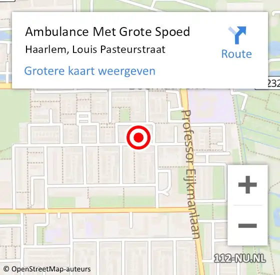 Locatie op kaart van de 112 melding: Ambulance Met Grote Spoed Naar Haarlem, Louis Pasteurstraat op 6 mei 2024 11:39