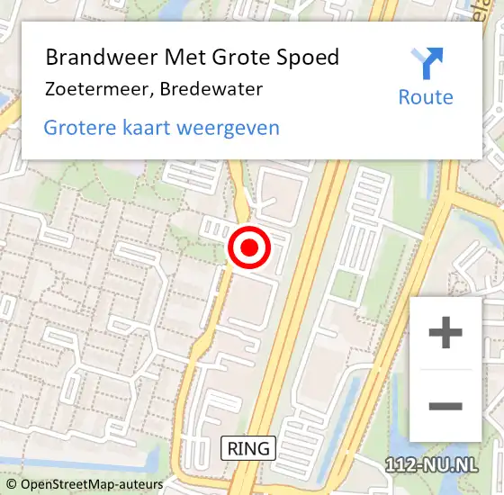 Locatie op kaart van de 112 melding: Brandweer Met Grote Spoed Naar Zoetermeer, Bredewater op 6 mei 2024 11:56
