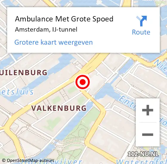 Locatie op kaart van de 112 melding: Ambulance Met Grote Spoed Naar Amsterdam, IJ-tunnel op 6 mei 2024 12:27