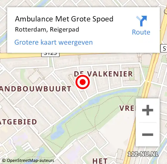 Locatie op kaart van de 112 melding: Ambulance Met Grote Spoed Naar Rotterdam, Reigerpad op 6 mei 2024 12:40