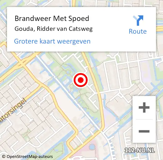 Locatie op kaart van de 112 melding: Brandweer Met Spoed Naar Gouda, Ridder van Catsweg op 6 mei 2024 12:52
