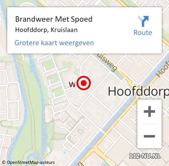 Locatie op kaart van de 112 melding: Brandweer Met Spoed Naar Hoofddorp, Kruislaan op 6 mei 2024 12:54