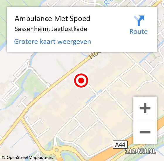 Locatie op kaart van de 112 melding: Ambulance Met Spoed Naar Sassenheim, Jagtlustkade op 6 mei 2024 13:16