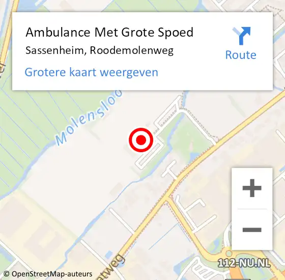 Locatie op kaart van de 112 melding: Ambulance Met Grote Spoed Naar Sassenheim, Roodemolenweg op 6 mei 2024 13:24