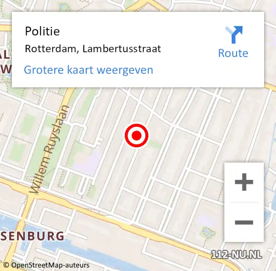 Locatie op kaart van de 112 melding: Politie Rotterdam, Lambertusstraat op 6 mei 2024 13:39