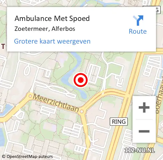 Locatie op kaart van de 112 melding: Ambulance Met Spoed Naar Zoetermeer, Alferbos op 6 mei 2024 13:42
