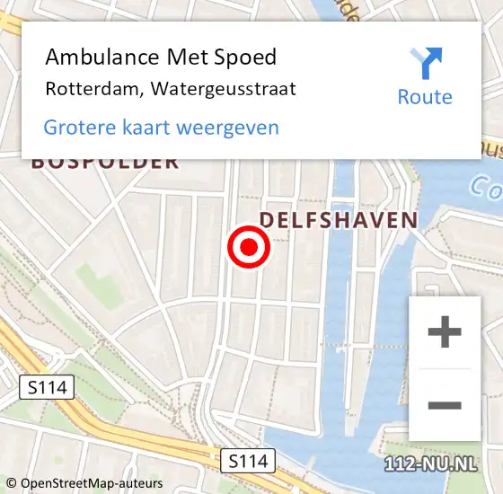 Locatie op kaart van de 112 melding: Ambulance Met Spoed Naar Rotterdam, Watergeusstraat op 6 mei 2024 13:43